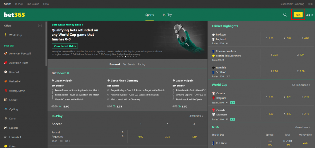 Bet365 Account Registration Step One