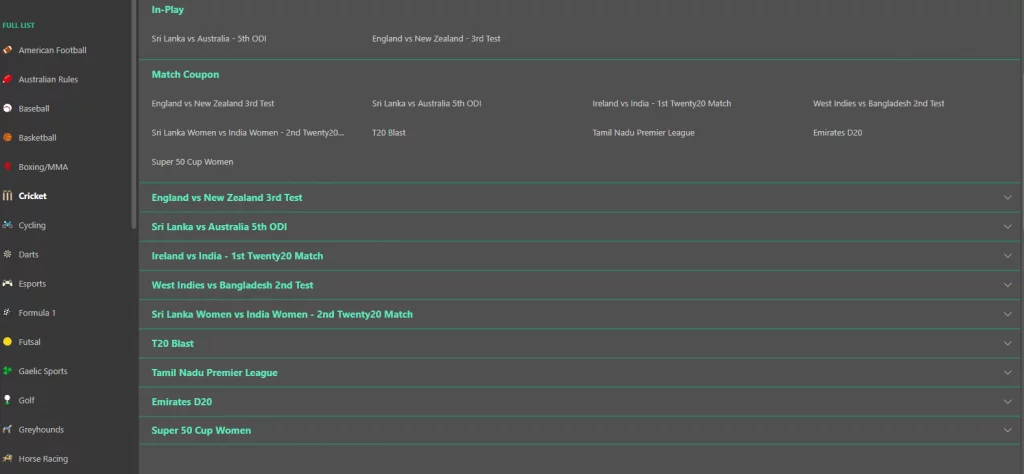 Bet365 India cricket selection