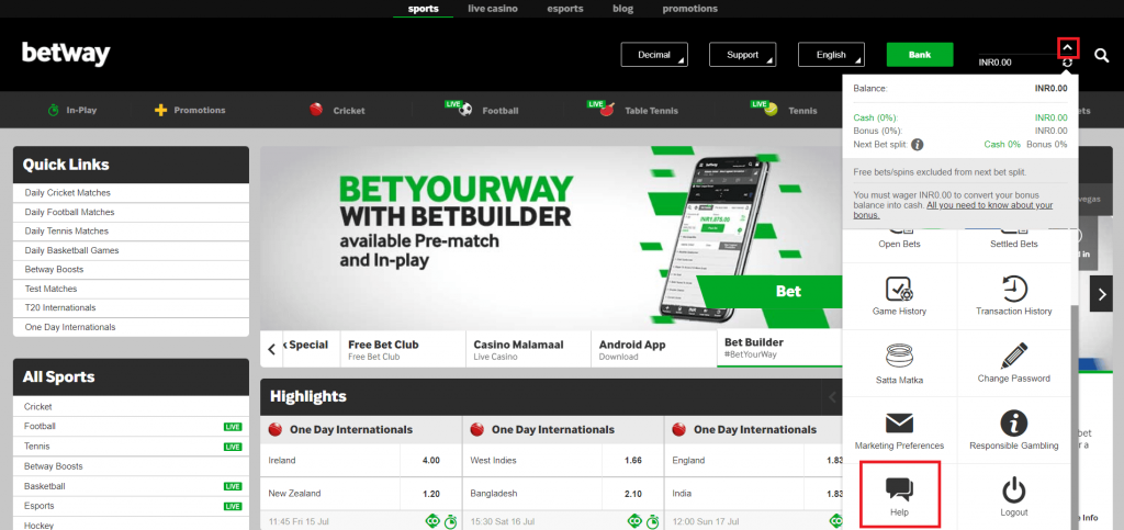 Betway Help Section Step One