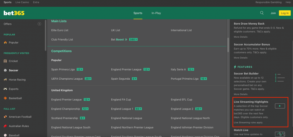 Live Streaming at Bet365 Step One