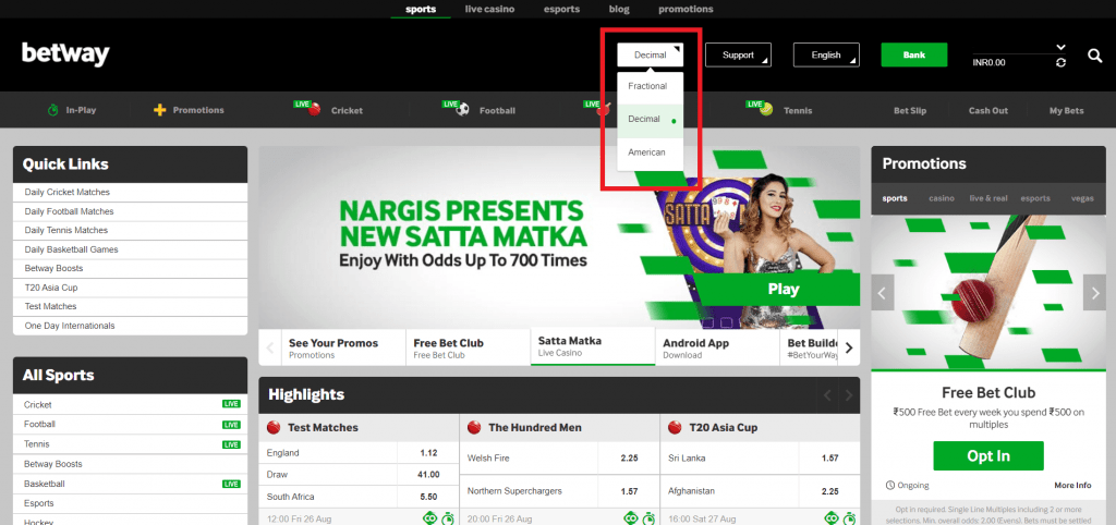 Betway Change the Display of Betting Odds