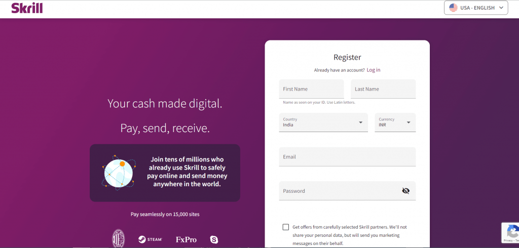 Skrill Registration Step 1