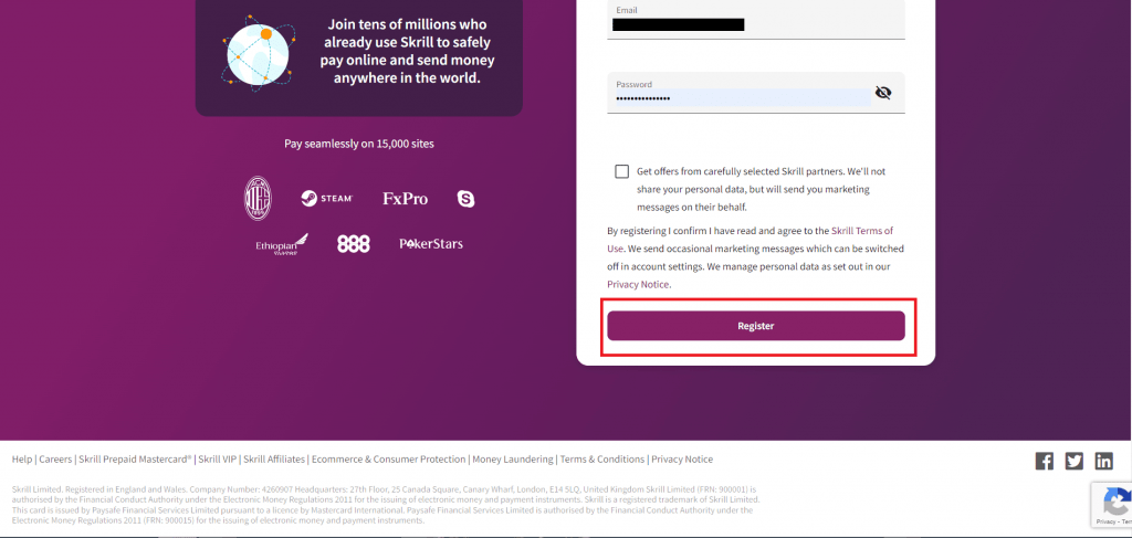 Skrill Registration Step 2