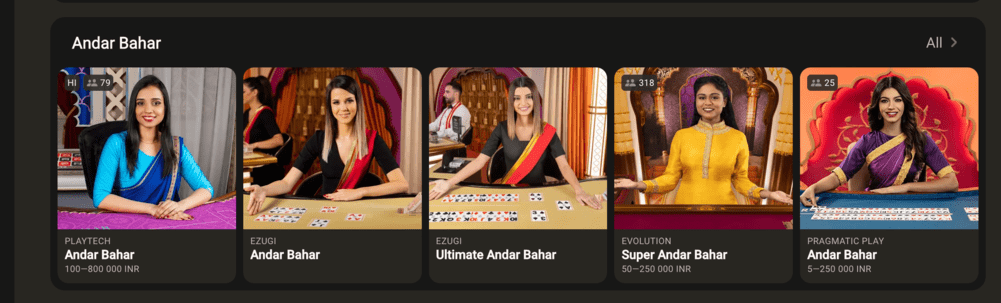 Finding Andar Bahar on the Casino Homepage on Parimatch