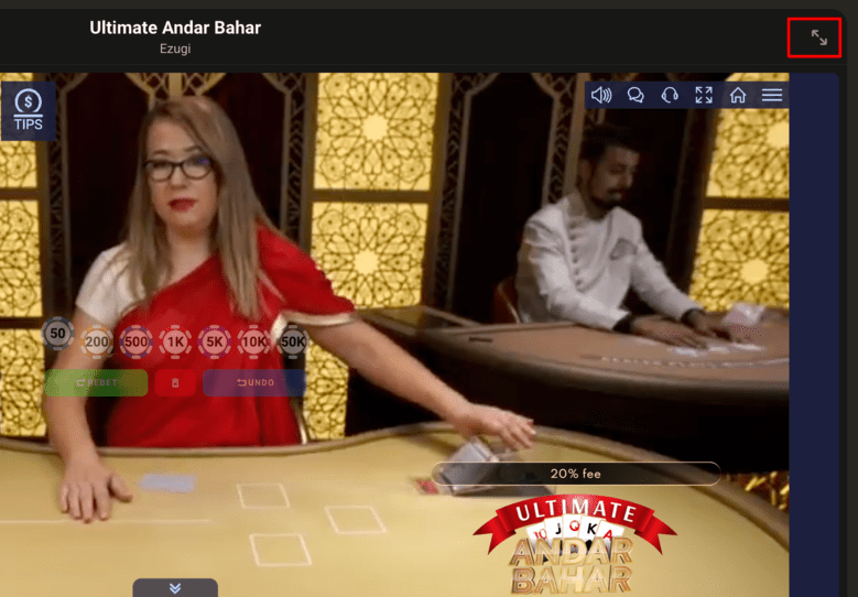 Fullscreen Option on Parimatch While Playing Andar Bahar