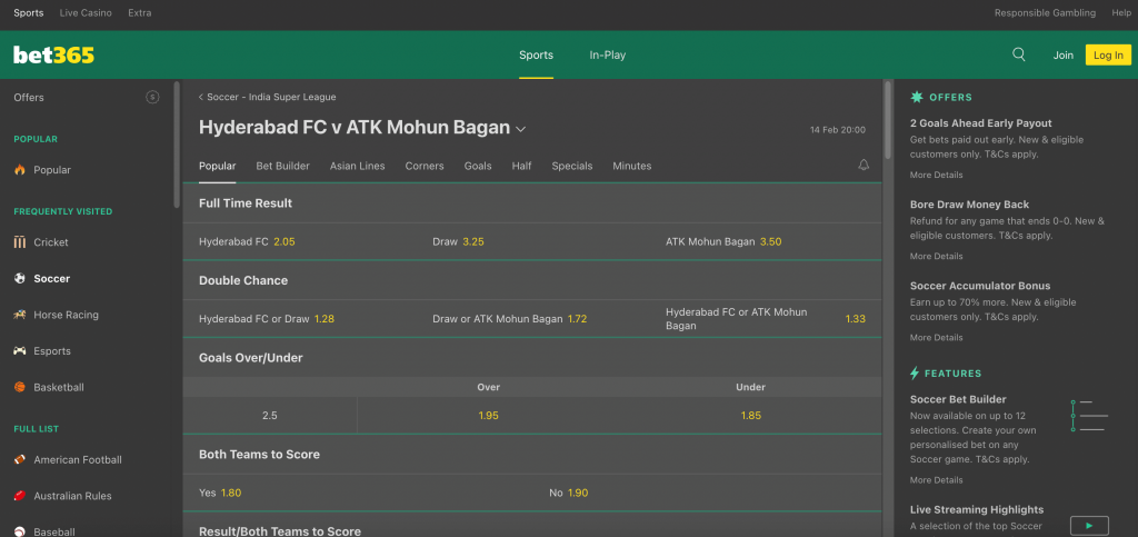 Betting on the ISL at Bet365