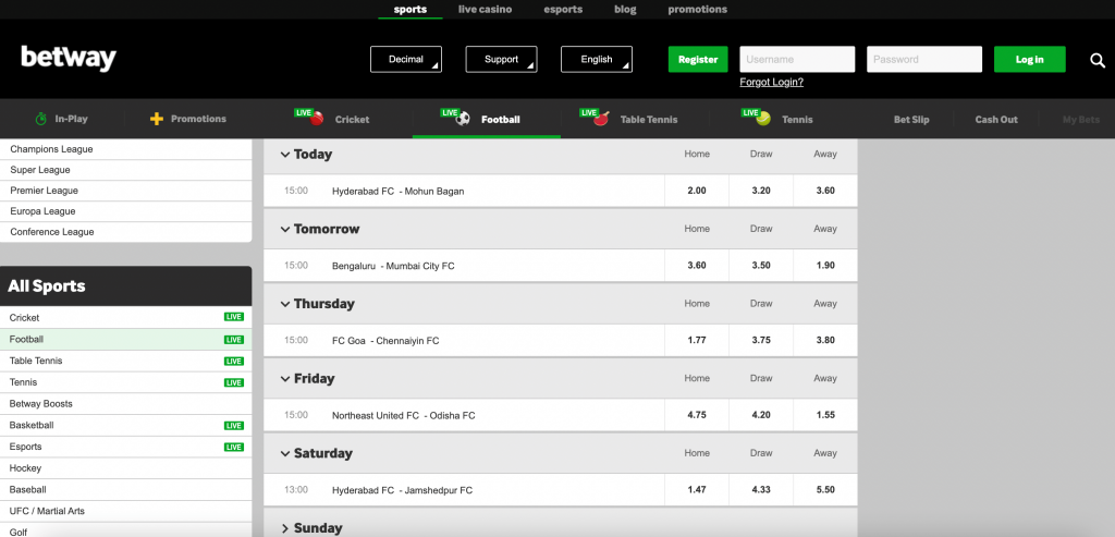 Betting on the ISL at Betway