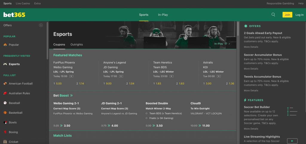 Bet365 eSports Section