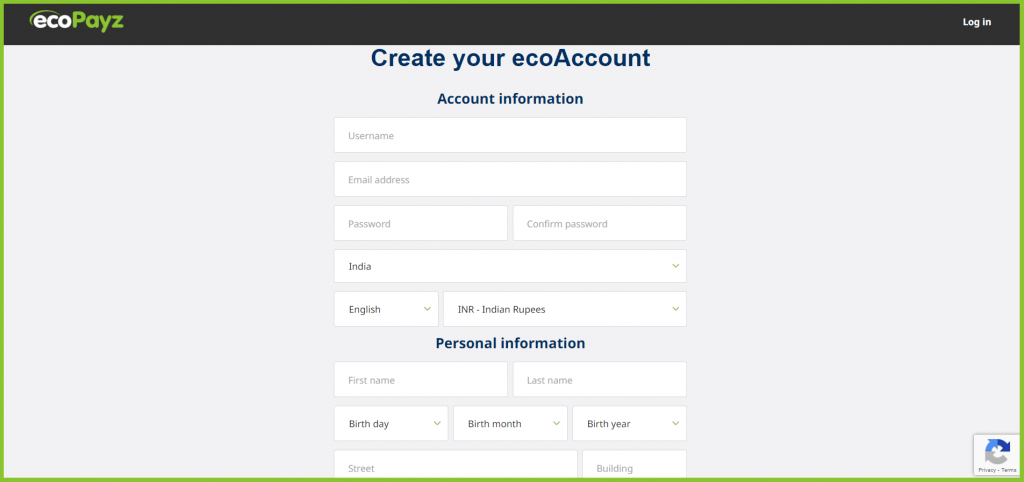 ecoPayz Signup Step Two