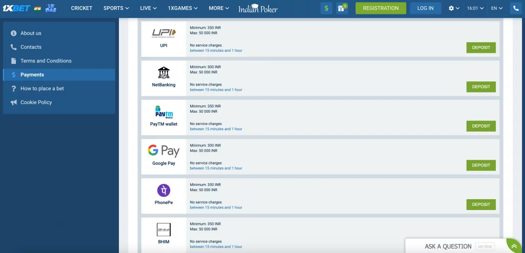 1xBet Payment Methods