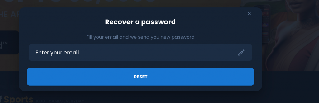 4Rabet password recovery step 2: Enter email