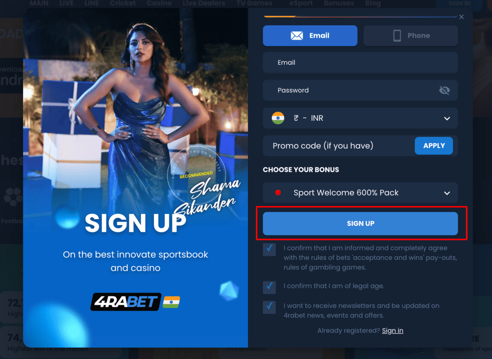 4Rabet registration step 5: click sign up