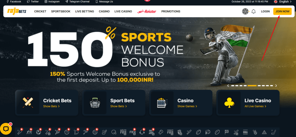 Rajabets Registration Step 2: Click Join Now