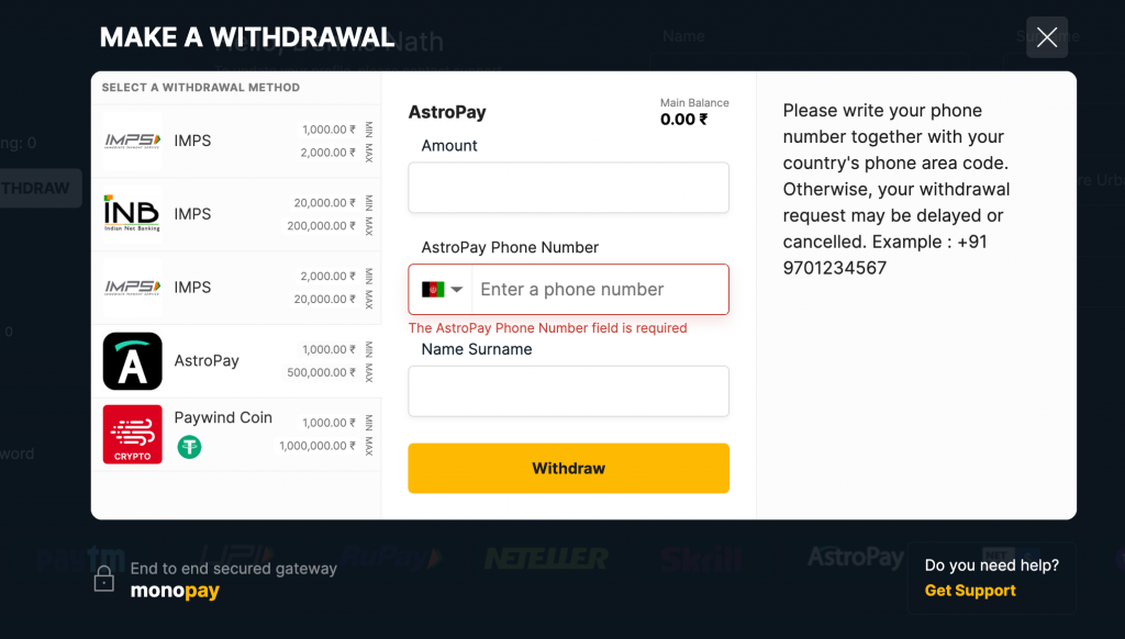 Withdrawal Modes on Rajabets